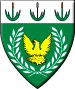 Rokeclif - Blazon: Vert, a phoenix Or within a laurel wreath and on a chief argent three cattails slipped and leaved proper