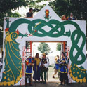 Members of the Barony of Jararvellir guarding the Midrealm gate (Pennsic 27, 1997) under the command of Kitakaze Tatsu Raito
