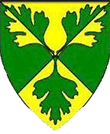 Device: Per saltire Or and Vert, 3 oak leaves in pall counterchanged.