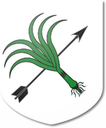 Device: Argent, an arrow inverted and a leek proper in saltire (unregistered).
