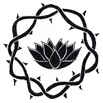 Device: Argent, a lotus blossom in profile within a crown of thorns sable.
