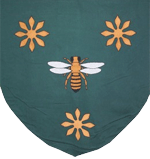 Device: Vert, a bee proper winged between three octofoils Or