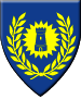 Western Keep (merged with Trewint) - Blazon: Azure, on a sun within a laurel wreath Or a tower azure