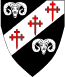 Device: "Sable, on a bend sinister between two ram's heads cabossed argent, three crosses crosslet fitchy palewise gules."