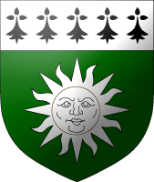 Device: Vert, a sun in its glory argent and a chief ermine