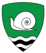 Device: Vert, a snail argent and a base wavy barry wavy argent and sable