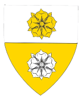 Device: Per fess argent and azure, two roses counterchanged.