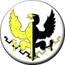 Aquila et Fulmen, Order of the - Blazon: (Fieldless) An eagle per pale Or and sable maintaining a lightning bolt sable and a lightning bolt Or