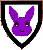 Device: Argent, a hare's head cabossed purpure, with a border sable.b