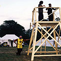 Northshield's Siege Tower and its architect (Ed the Tall) at Pennsic 27 (1997)