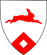 Device: Argent, a rabbit courant to sinister and on a point pointed gules, a lozenge argent.