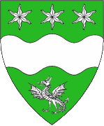 Device: Vert, a fess wavy between three estoiles and a wyvern statant wings displayed argent.