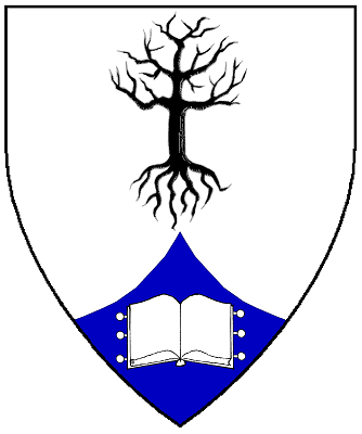 Device: Argent, a tree blasted and eradicated sable, on a point pointed azure an open book argent.