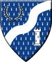 Tor Aerie - Blazon: Azure ermined argent, a bend sinister wavy between a laurel wreath and a tower argent