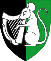 Device: Per pale sable and vert, a mouse sejant erect playing an Irish harp argent