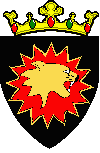 Device: Sable, a sun gules fimbriated Or, surmounted with a catamount's head erased contourne' Or