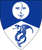 Device: Per chevron azure and argent, a moon in its plenitude argent and a pithon azure.