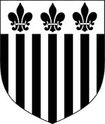 Device: Argent, Paly Sable, on a Chief Argent three Fluer di Lis Sable