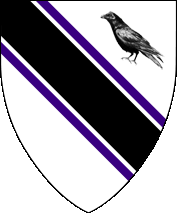 Device: Argent, a bend sable cotised purpure, in chief a raven sable