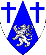 Device: Per chevron argent and azure, two Latin crosses and a lion rampant counterchanged.