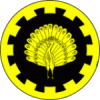 Golden Peacock, Order of the - Blazon: Sable, a peacock in its pride within a bordure embattled Or