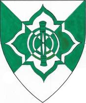 Device: Per saltire argent and vert, a punner within a four-lobed quadrate cornice counterchanged. Registered.