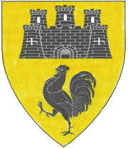 Device: Or, in pale a castle of three towers and a cock rampant close sable.