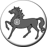 Palfrey, Award of the - Blazon: (Fieldless) A horse passant sable charged on the shoulder with a compass rose argent