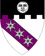 Device: Argent on a bend purpure three estoiles argent and on a chief embattled sable a moon in her complement argent